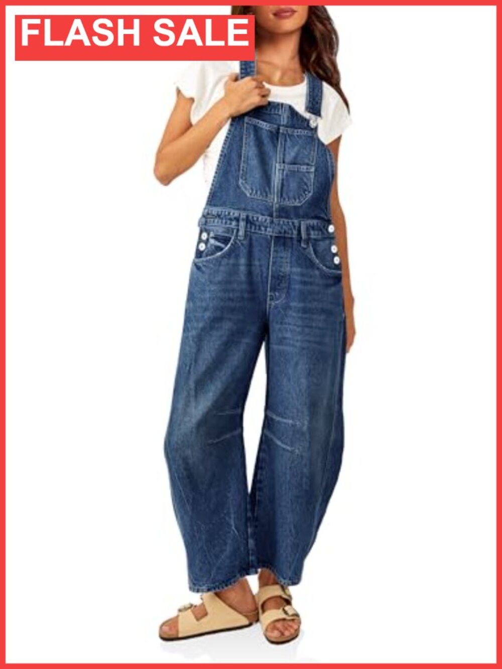 Womens Denim Bib Overalls Barrel Leg Adjustable Strap Loose Fit Cotton Blend